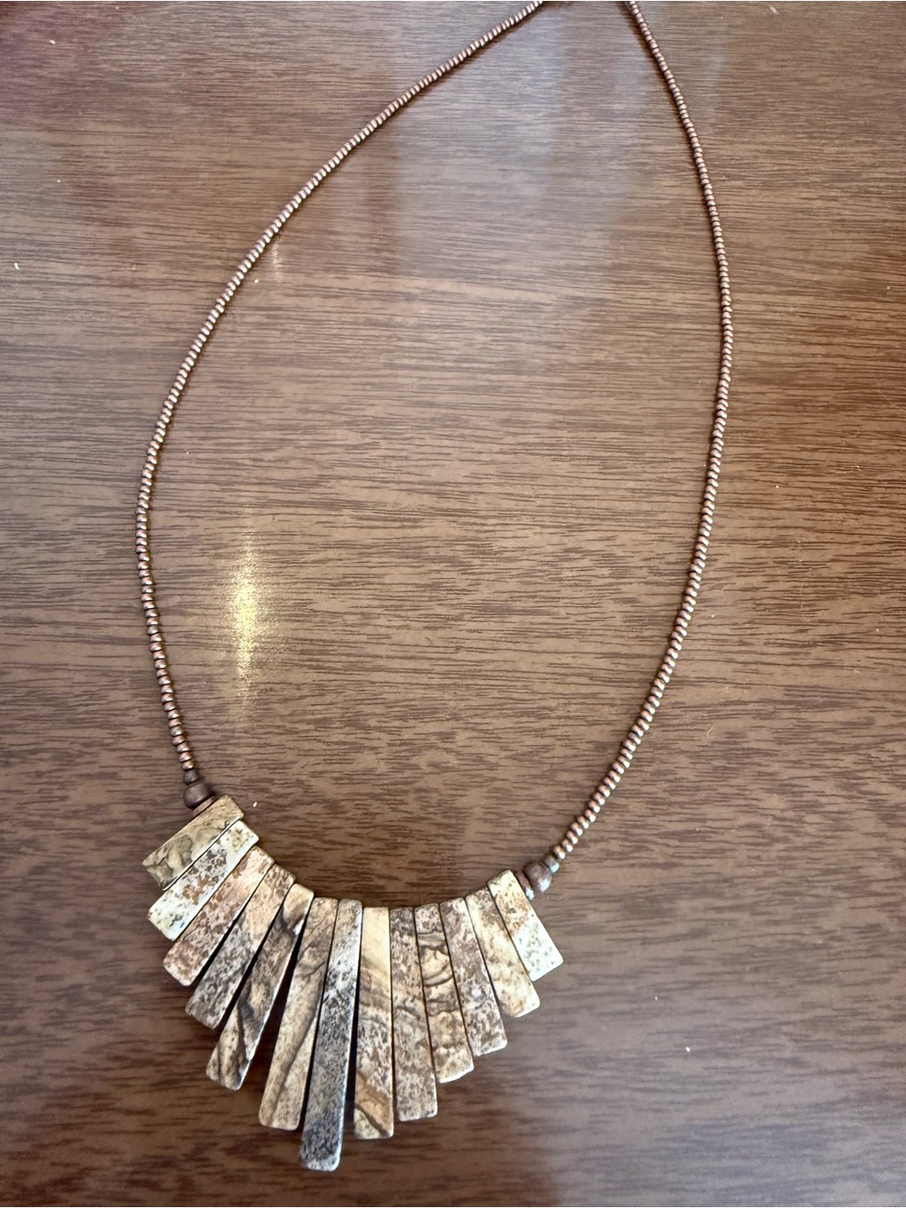 Source Unknown Brown Marbled Fan Pendant Necklace